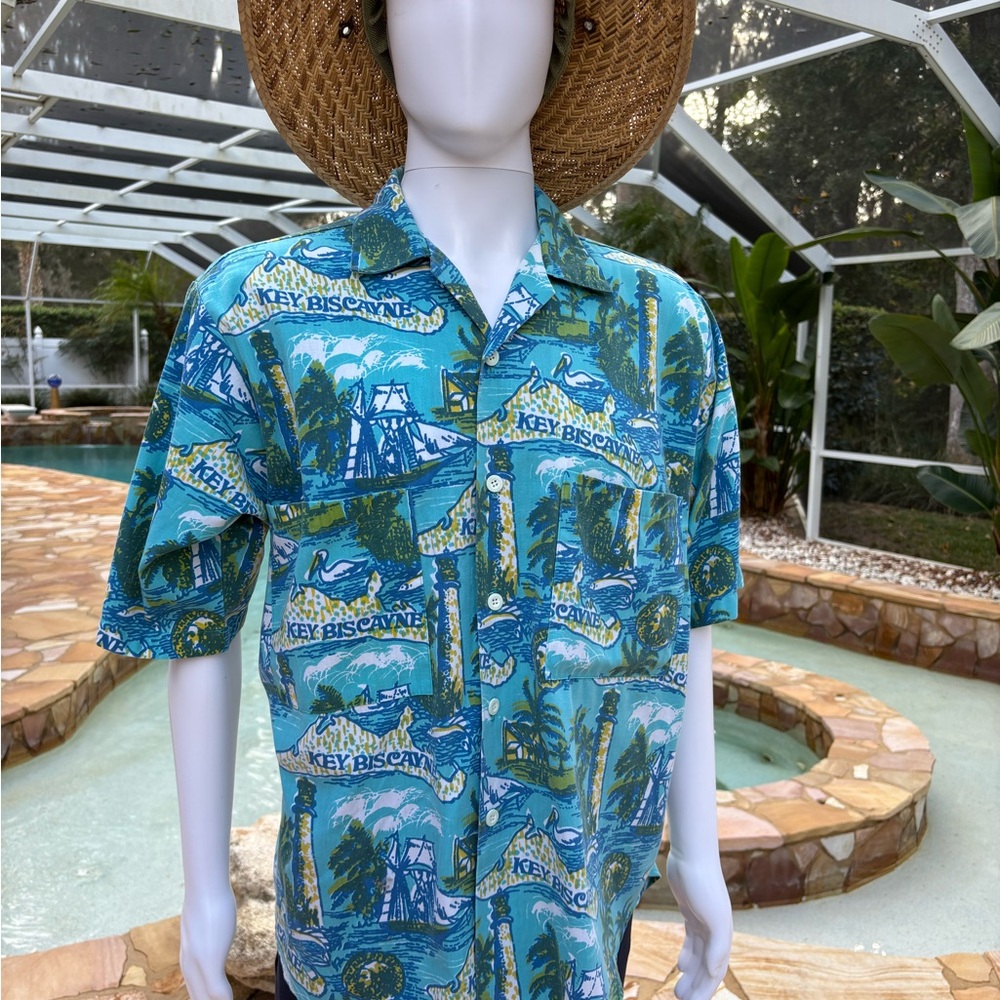 Key Biscayne Blue Tropical Print Shirt